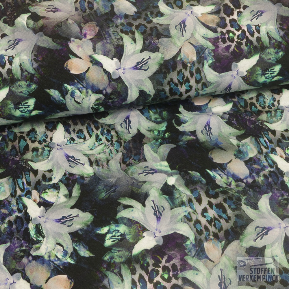 French Terry digital Lily Petrol