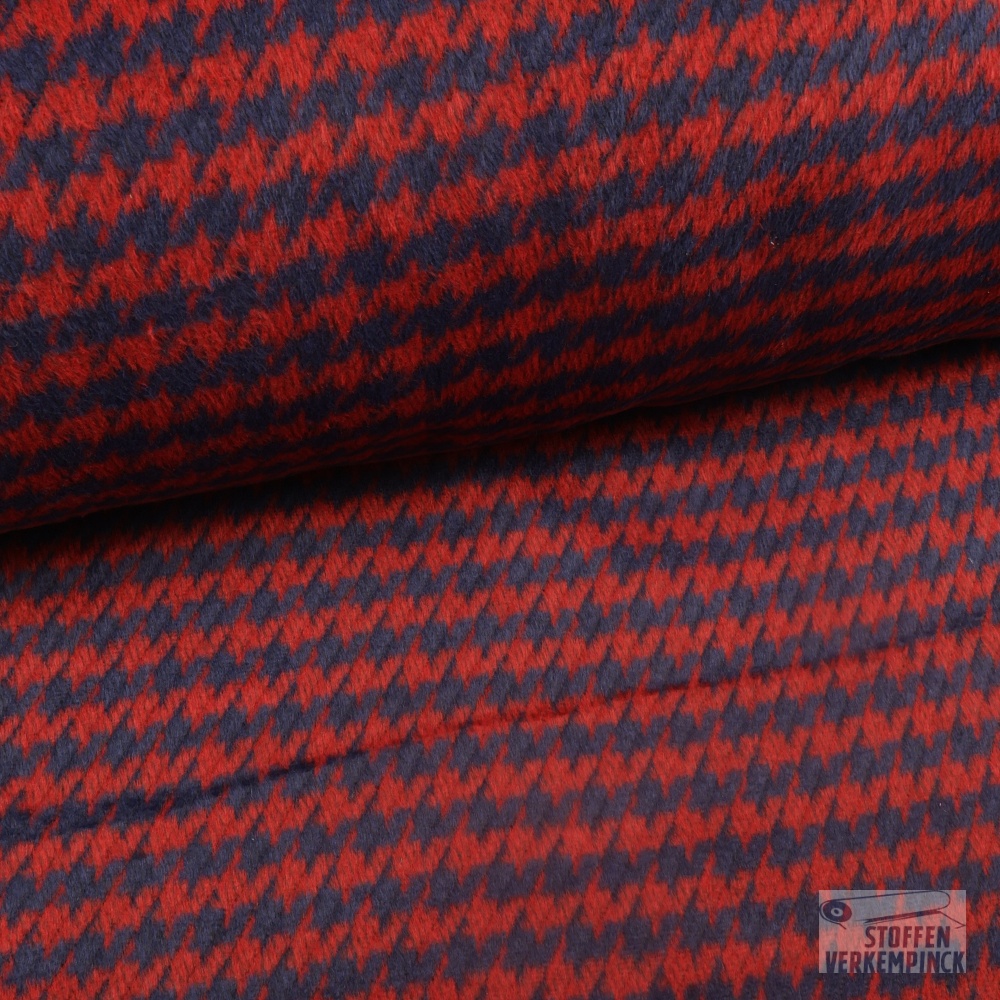 Mantelstof Pied de Cocq Marine/Rood