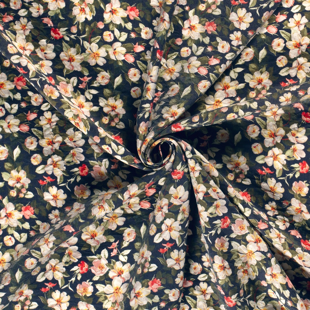 Viscose/ny crepe print bloemen marine