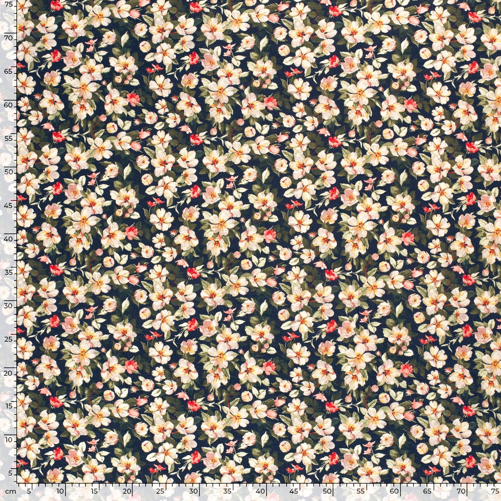 Viscose/ny crepe print bloemen marine
