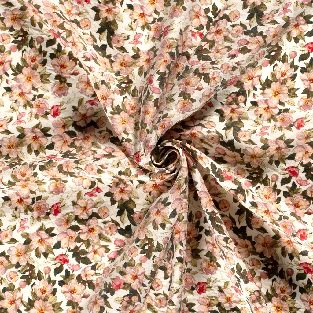 Viscose/ny crepe print bloemen gebroken wit