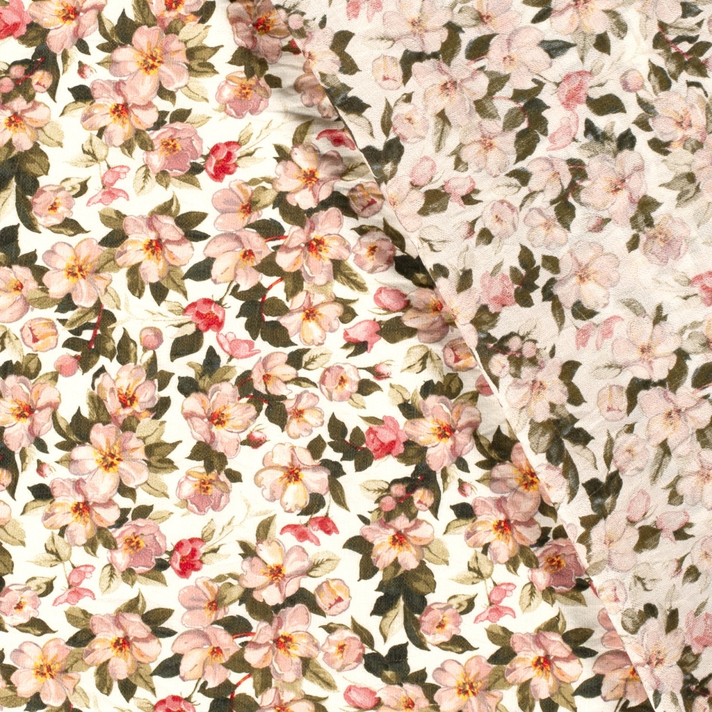 Viscose/ny crepe print bloemen gebroken wit