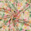 Viscose Satin Digi. Pink Flowers on Ecru