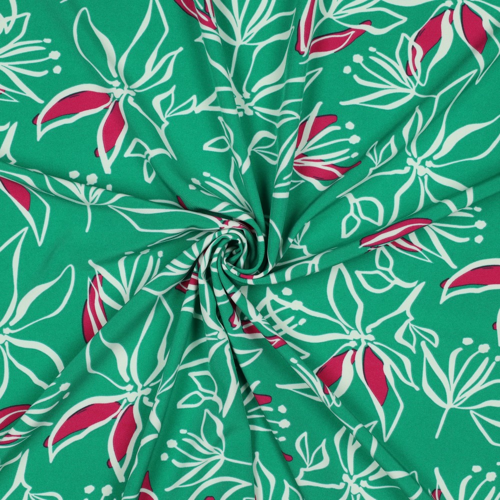 Stretch Magnolia Modern Flowers Green