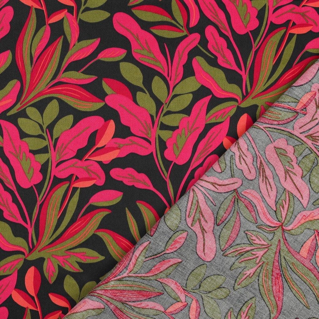 Cotton Satin Lush Leaves Black Nerida Hansen