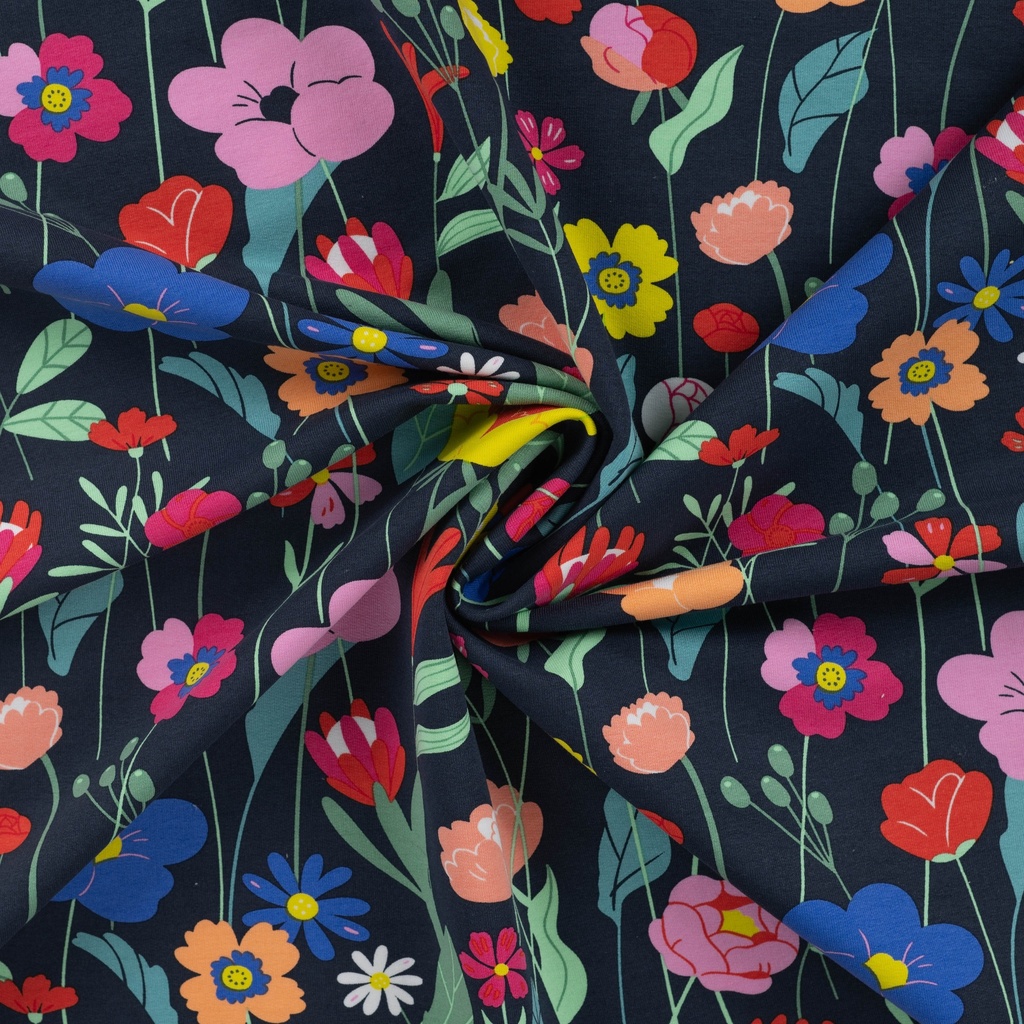 French Terry Print Colourful Flowers