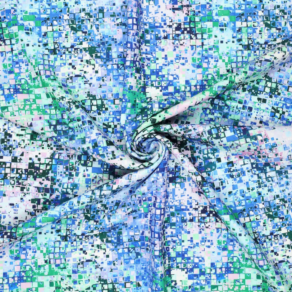 Polyester Stretch Digital Glitches Blue