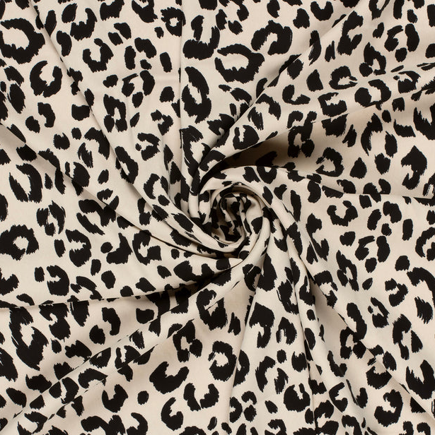 Stretch Twill Polyester Leopard Ecru