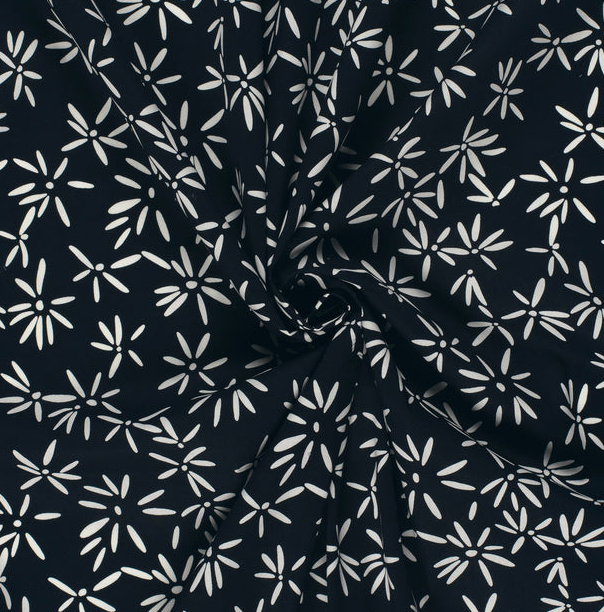 Stretch Cotton Poplin Nice Flower Dark Navy