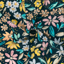 Stretch Cotton Poplin Flowers Navy