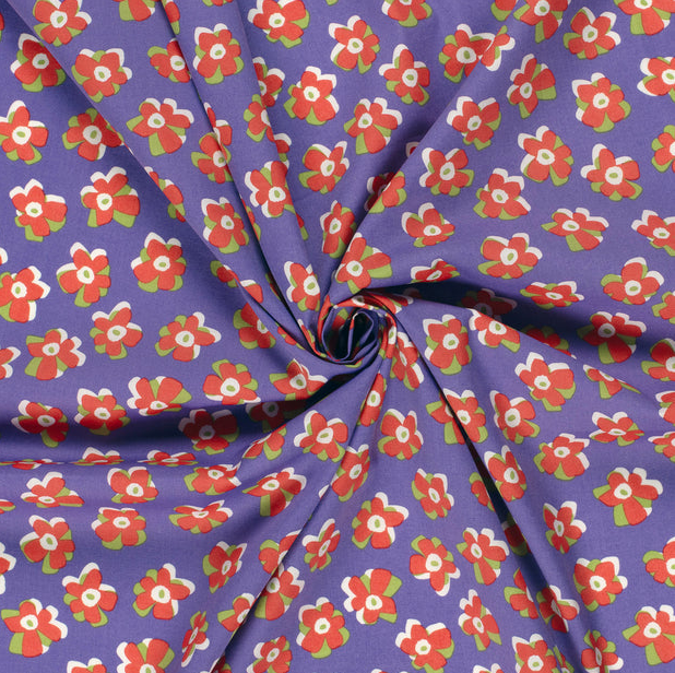 Stretch Cotton Poplin Fine Flowers Lila