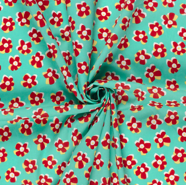 Stretch Cotton Poplin Fine Flowers Jade