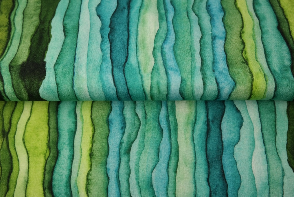 Jersey Viscose Aqua & Green Color Stripes 