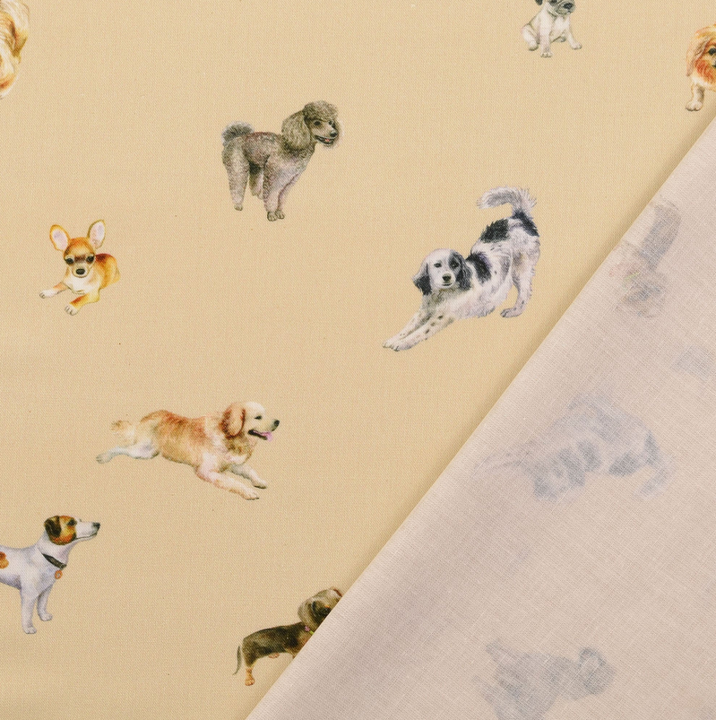 Cotton Digital Hondjes Licht Beige