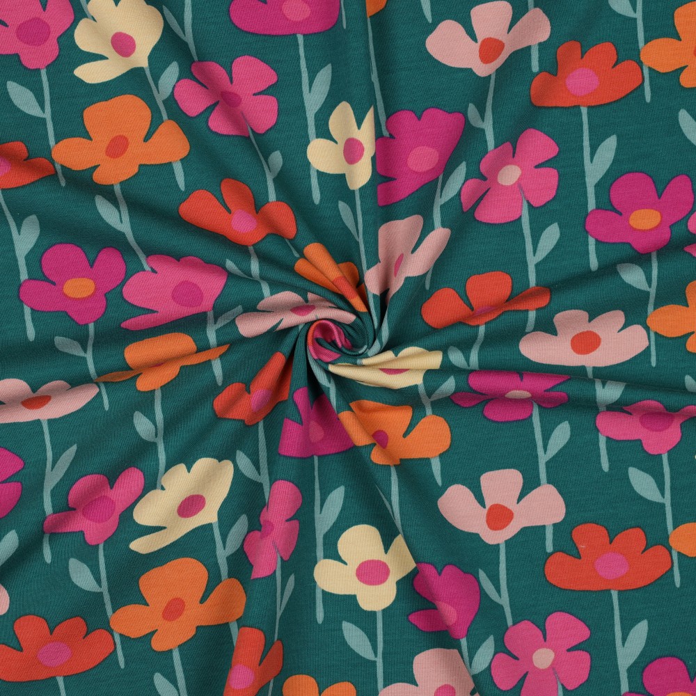 French Terry Floral Green