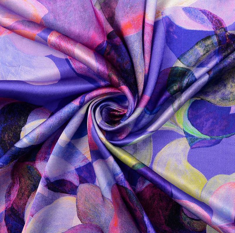 Viscose Satin Digital Floral Blue/Fuchsia