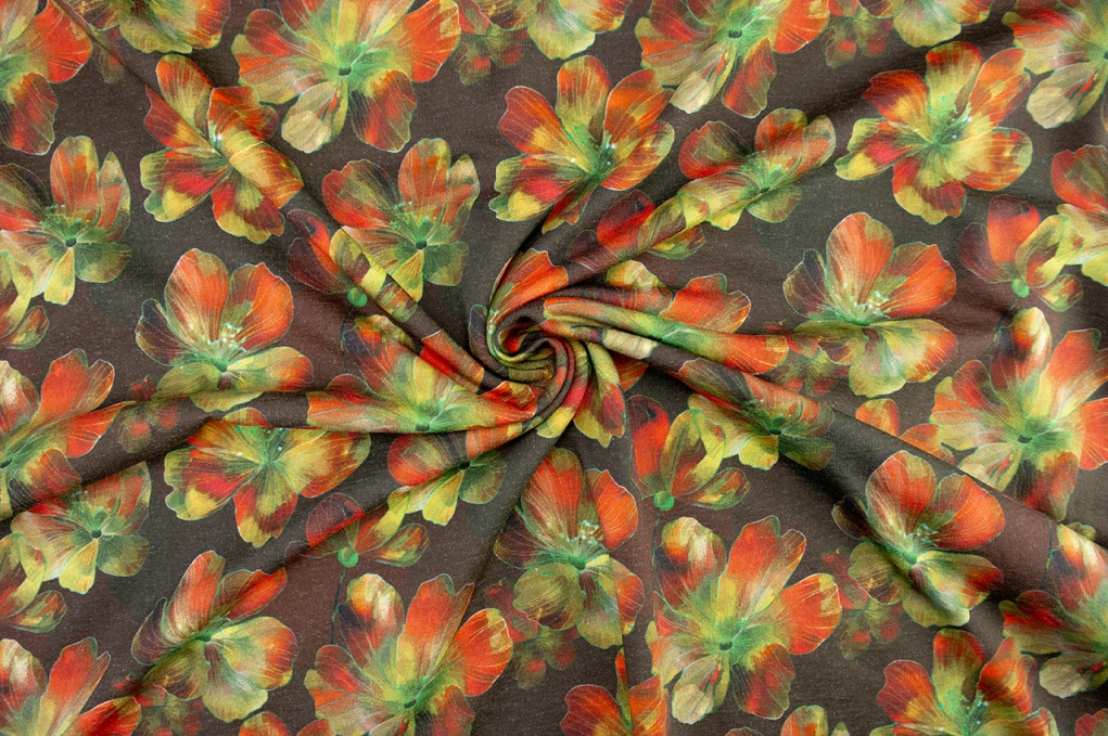 French Terry digital Flower Print Green/Orange