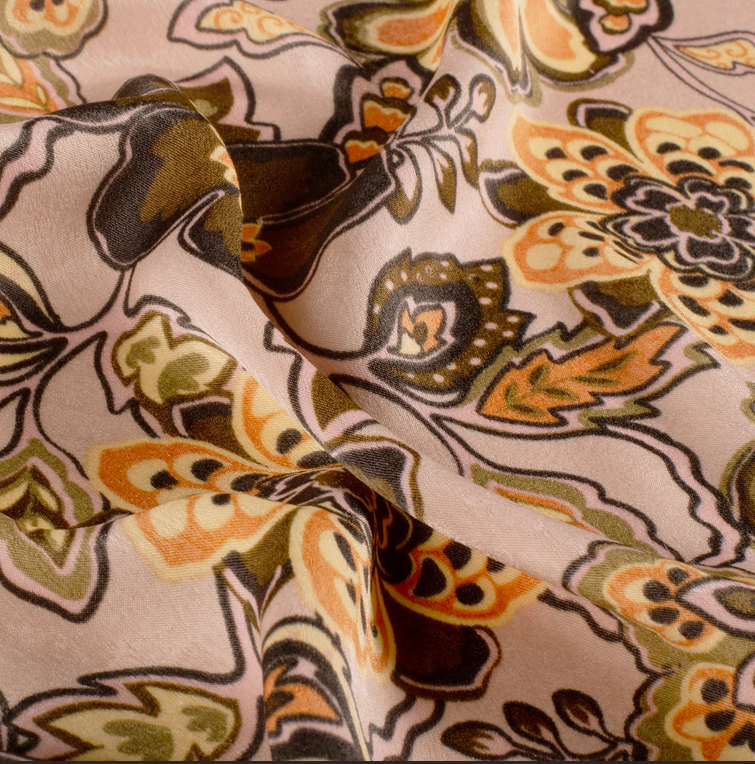Polye. Satin Velvet Retro Flowers Old Rose