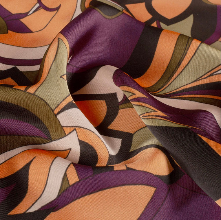 Satin Print Chic Flora Coral/Khaki/Wine