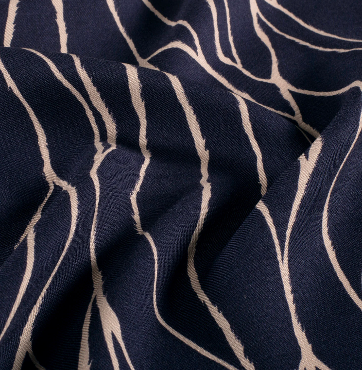 Viscose Twill Abstract Lines Marine
