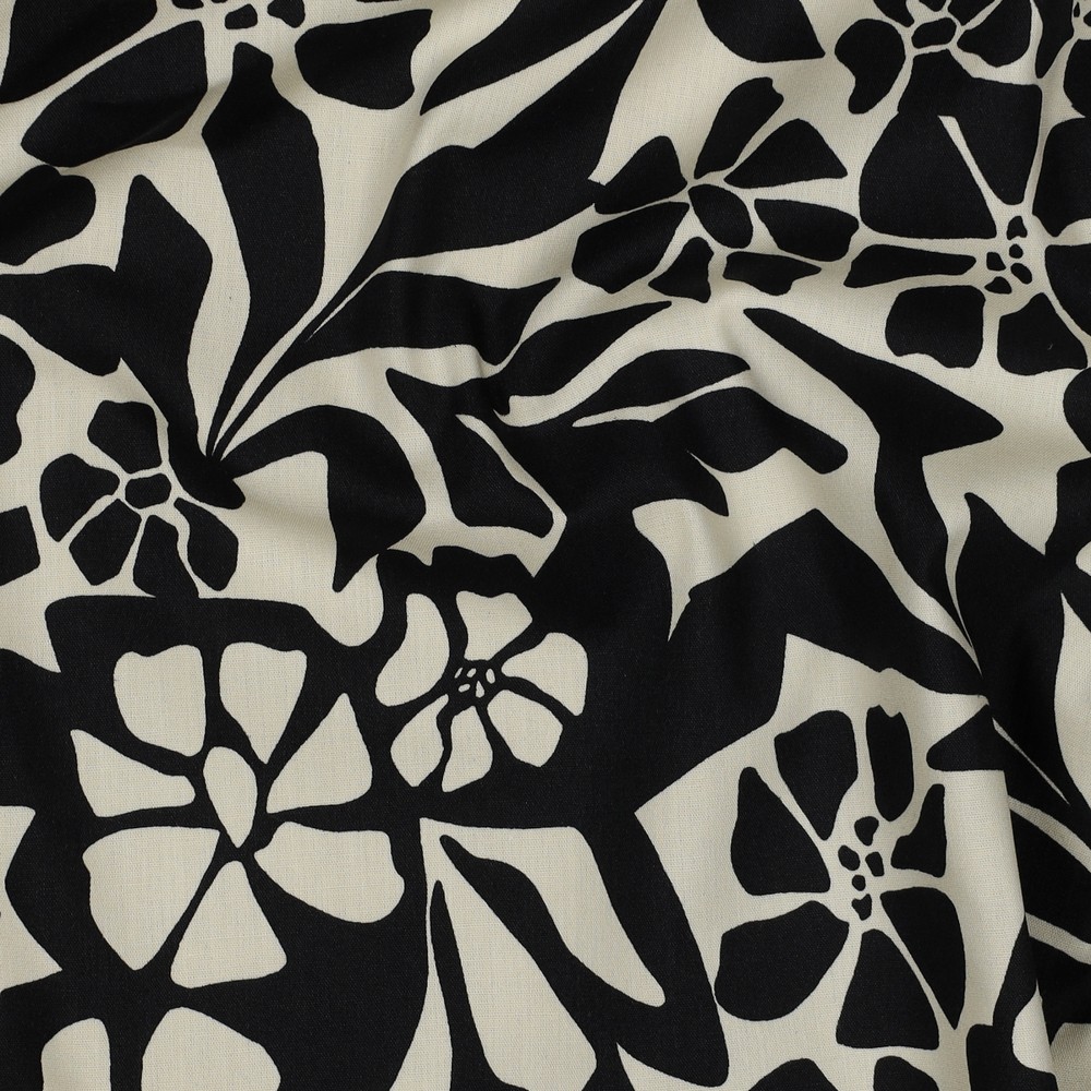 Cotton Viscose Flowers Black/Ecru
