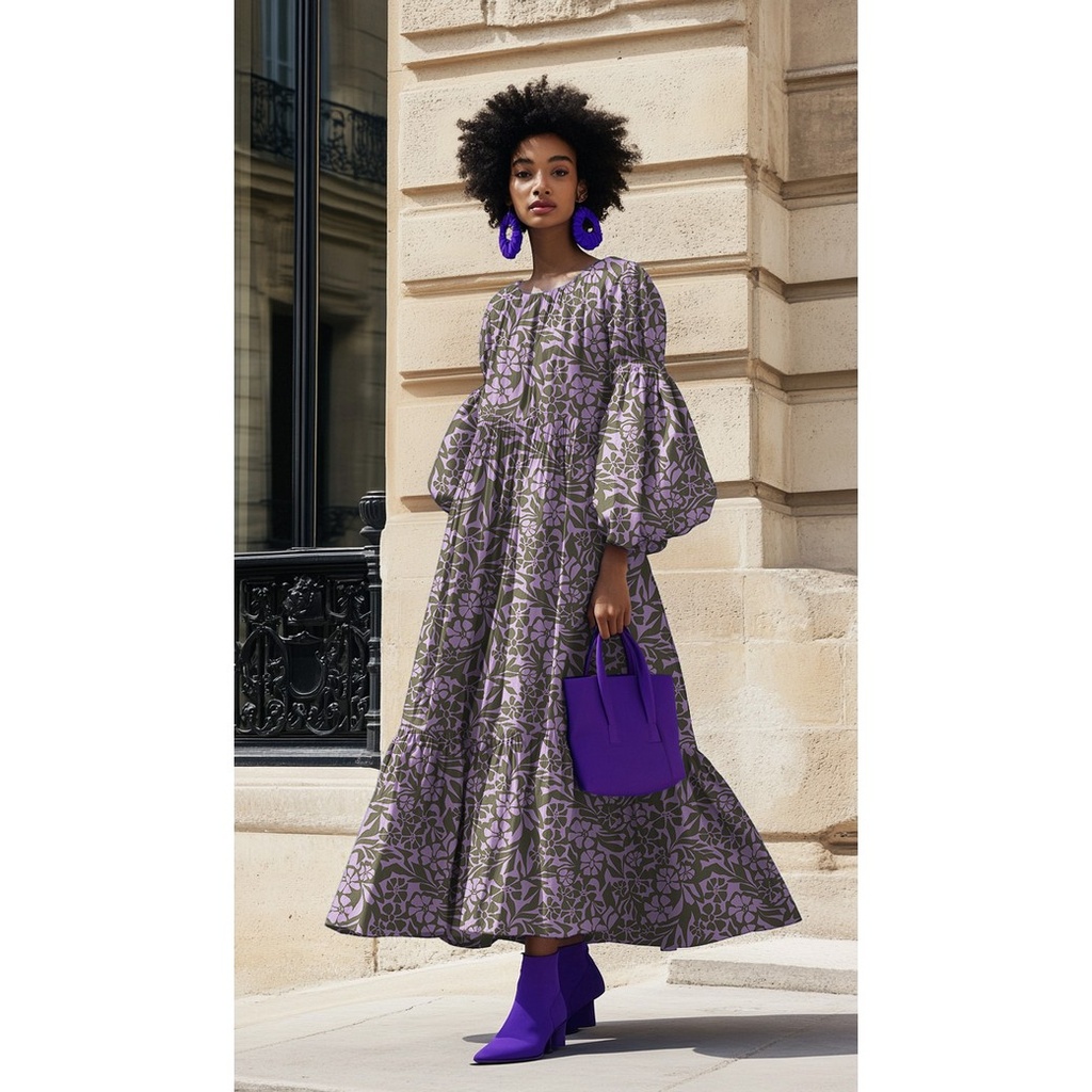 Cotton Viscose Flowers Lilarose/Khaki