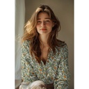 Double Gauze Digital Leaves - Off White