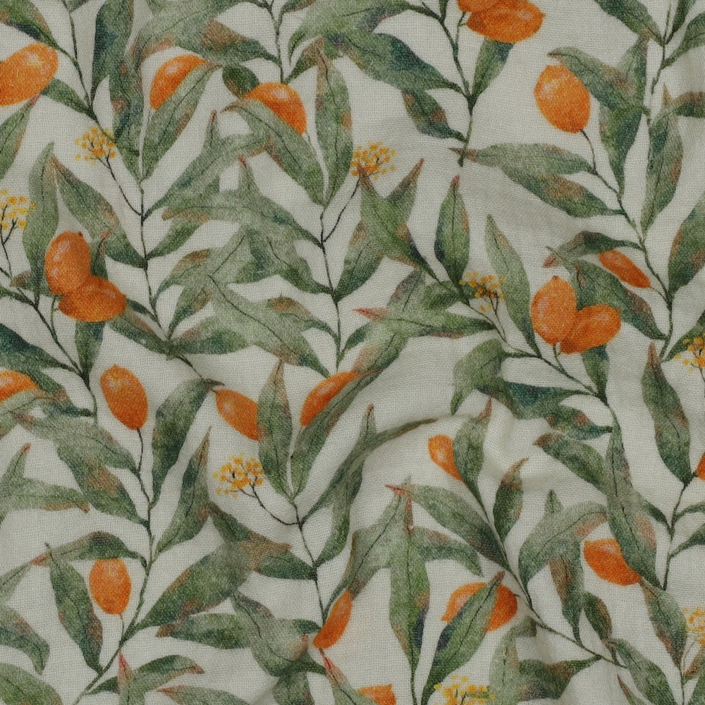 Double Gauze Digital Leaves - Off White