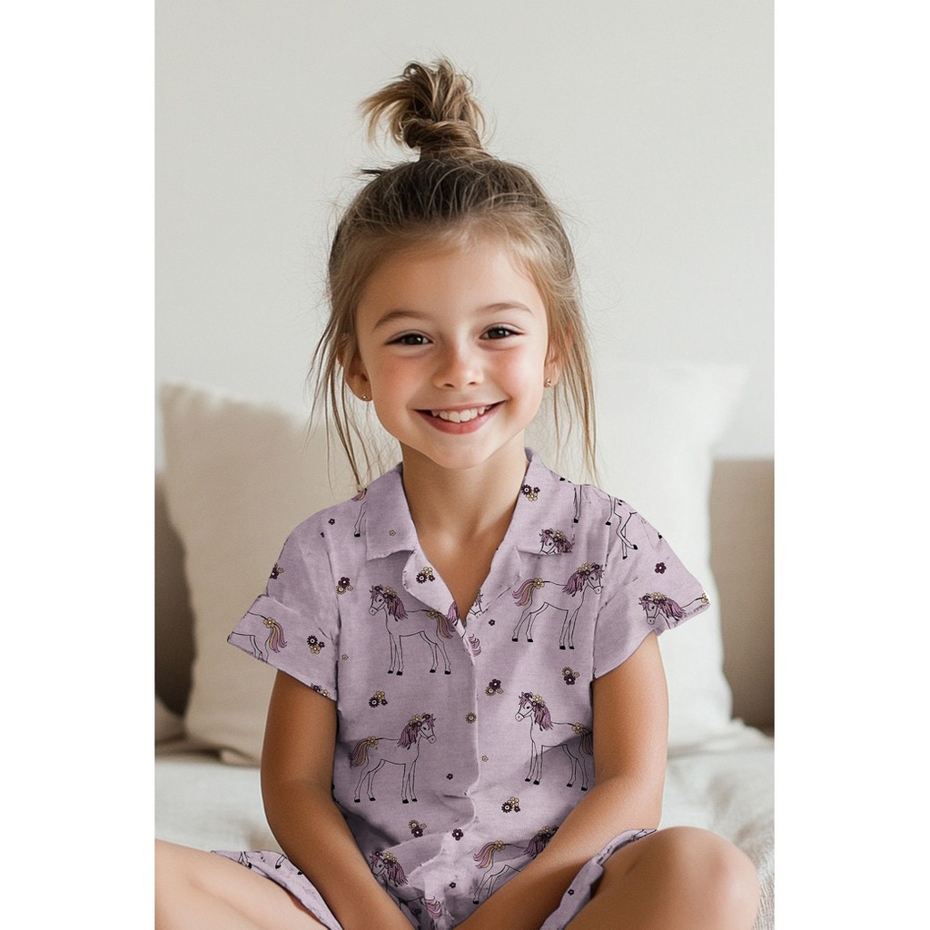 Jersey Melange Glitter Horses Lilac