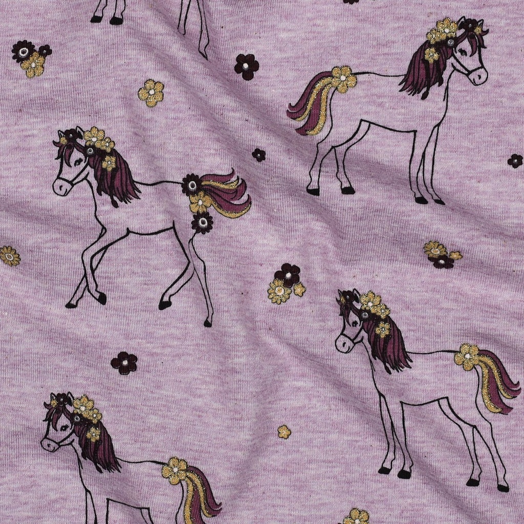 Jersey Melange Glitter Horses Lilac