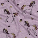 Jersey Melange Glitter Horses Lilac