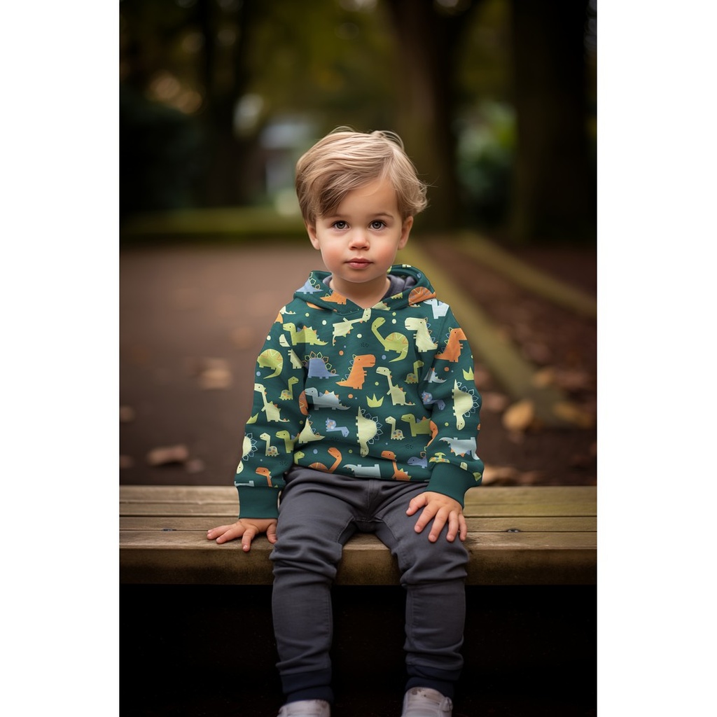 French Terry Dinosaurs Dark Green