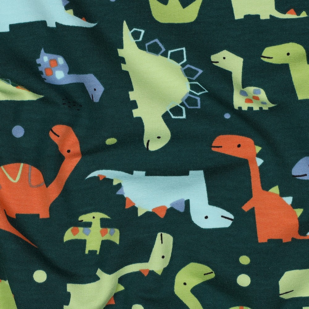 French Terry Dinosaurs Dark Green