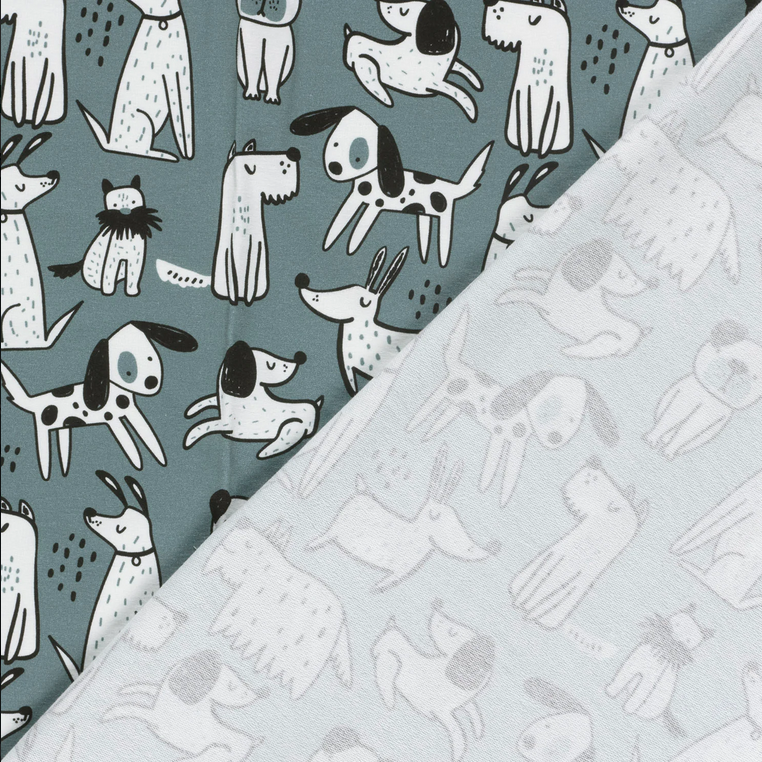 French Terry Digitaal Honden Staalblauw