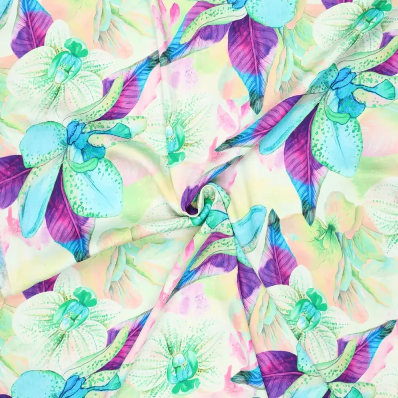 Cezanne Silky Viscose Satin Maxi Flower Turqoise/ Purple