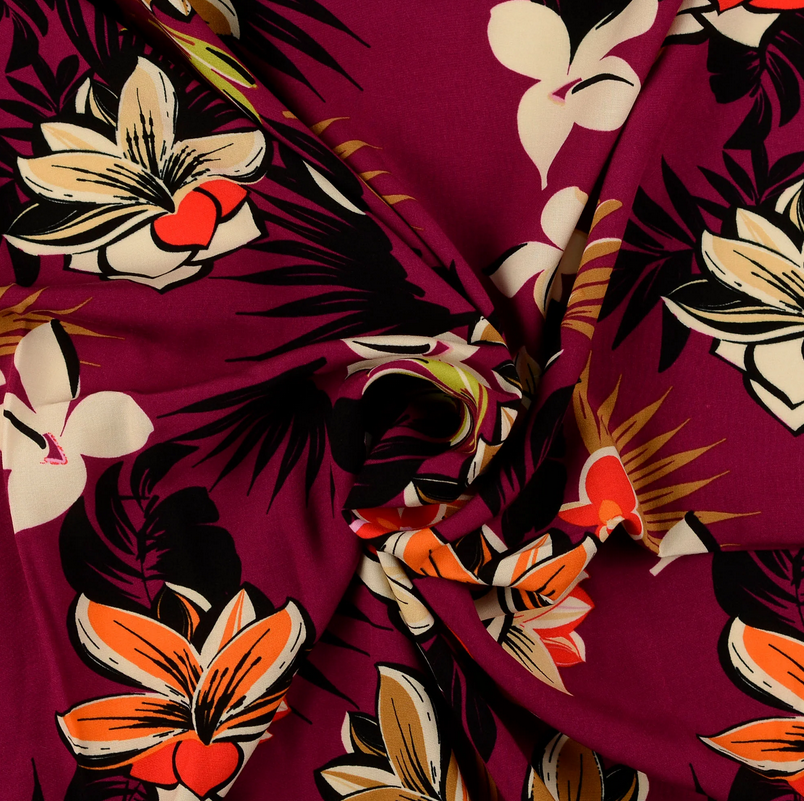 Viscose Poplin Blumen Wine