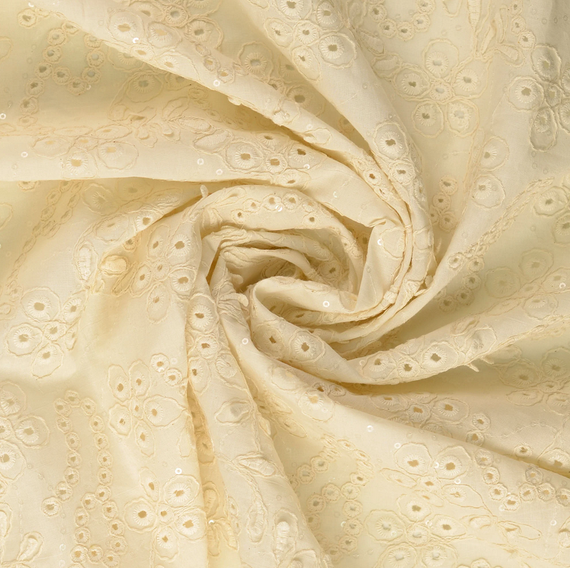 cotton Pailletten Broderie Ecru