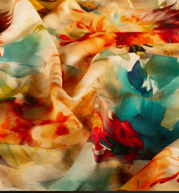 Viscose Jersey Printed Flowers Ochre