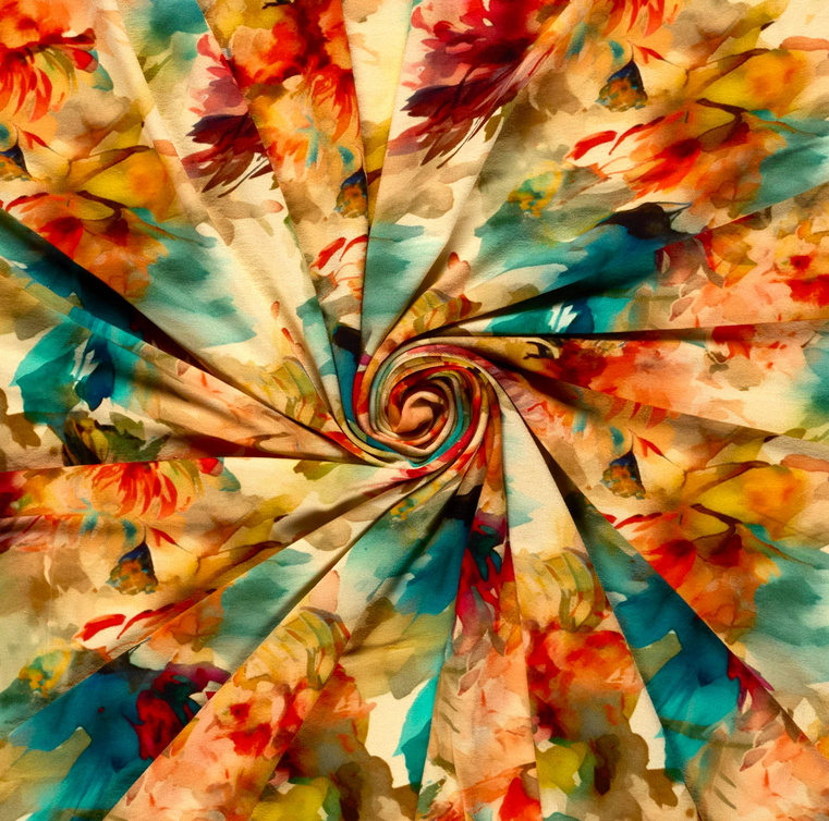 Viscose Jersey Printed Flowers Ochre