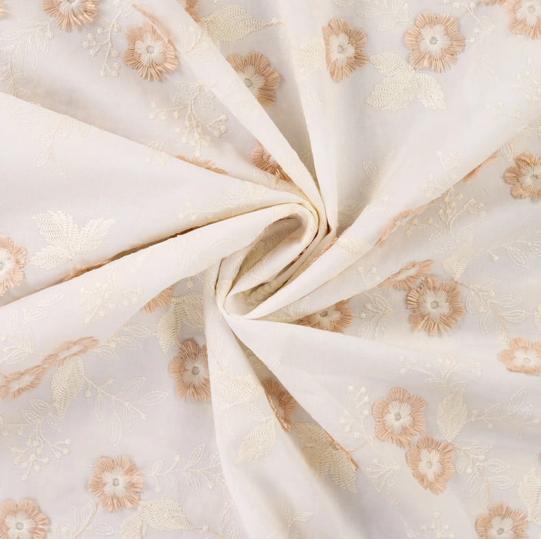 Katoenen Broderie Lovely sand Flowers 