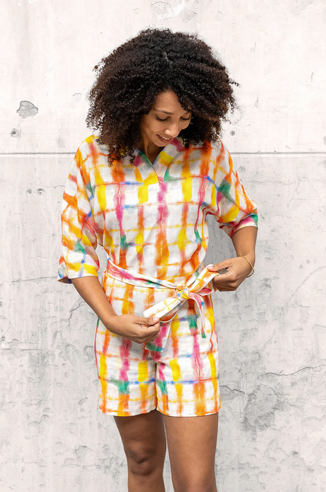 Viscose Linnen Special Check Orange/Ecru