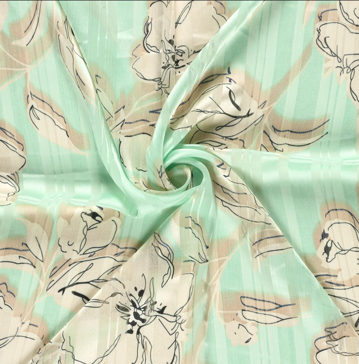 Chiffon Damast big Flower Mint