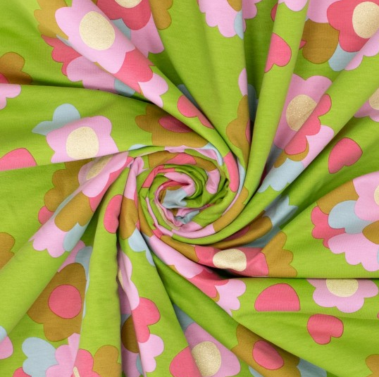 French Terry Glitter Flower Green