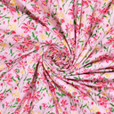 Popeline Katoen Fuchsia en Geel Bloempje