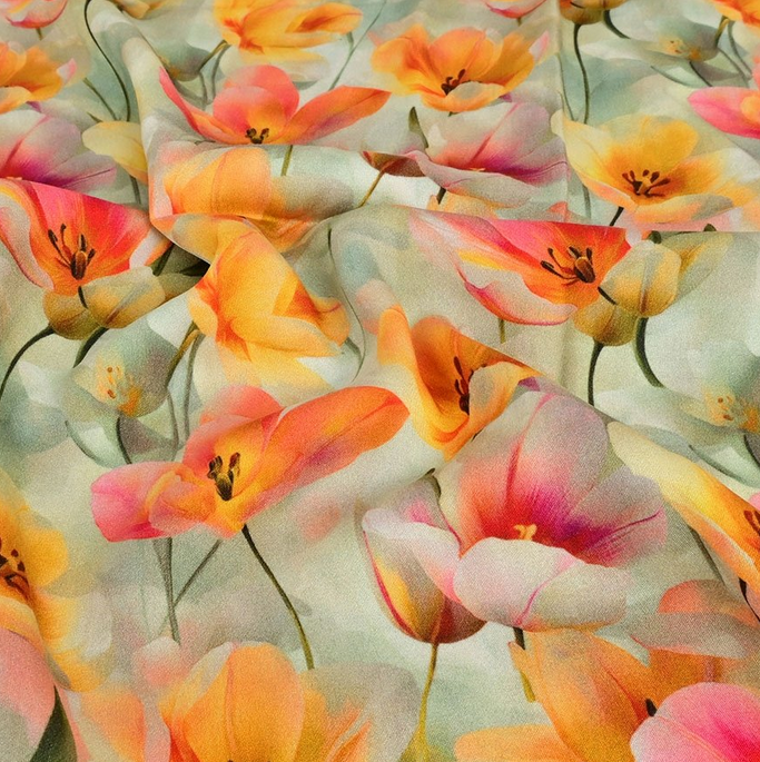 Viscose Digital Tulips Orange