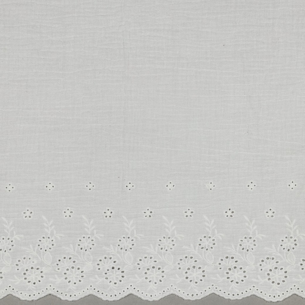 Double Gauze One-side Embroidery Border White