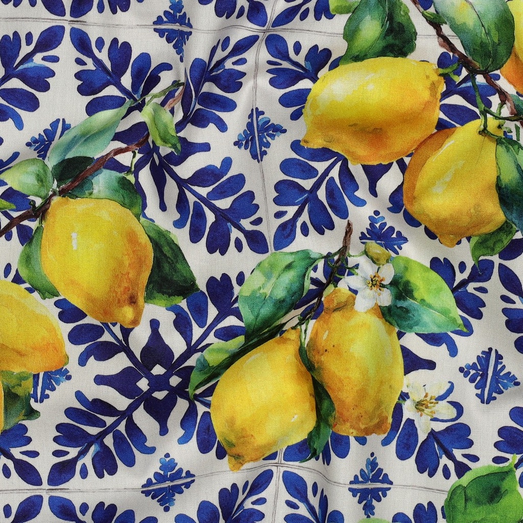 Cotton Viscose Digital Lemons Blue
