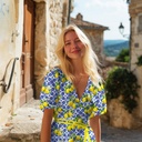 Cotton Viscose Digital Lemons Blue