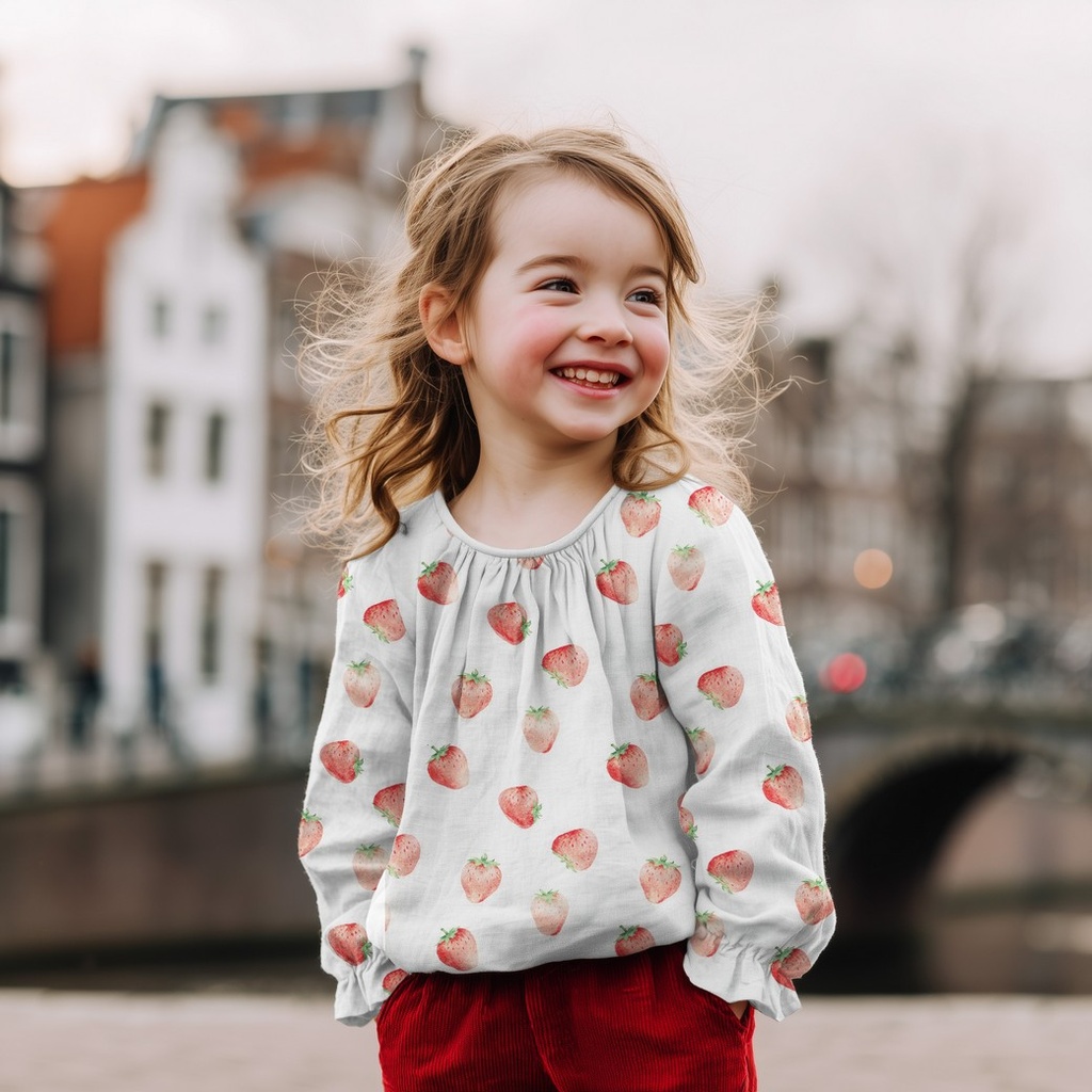 Double Gauze Digital Strawberries White