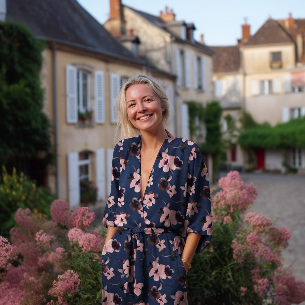 Viscose Rosella Stretch digi. Flower Marine